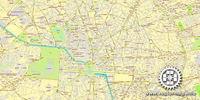 Vector map Bucharest, Romania, printable vector street City Plan map, full editable, Adobe Illustrator, full vector, scalable, editable, text format street names, 26,8 mb ZIP