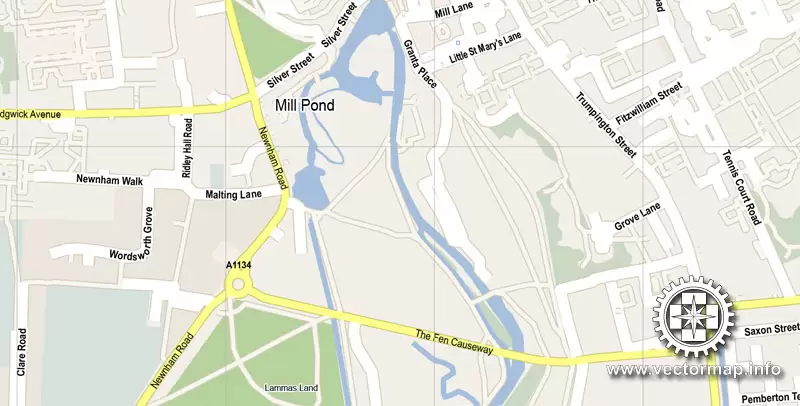 Vector map Cambridge, England, UK Great Britain, printable vector street map V.3 SIMPLE, full editable, Adobe Illustrator