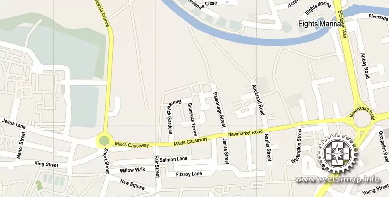 Vector map Cambridge, England, UK Great Britain, printable vector street map V.3 SIMPLE, full editable, Adobe Illustrator