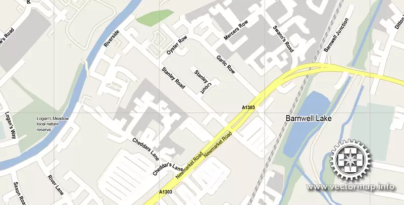 Vector map Cambridge, England, UK Great Britain, printable vector street map V.3 SIMPLE, full editable, Adobe Illustrator