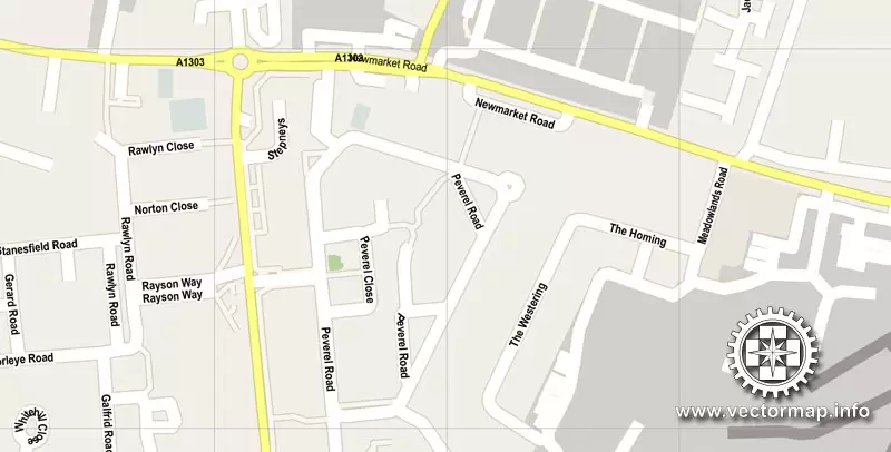 Vector map Cambridge, England, UK Great Britain, printable vector street map V.3 SIMPLE, full editable, Adobe Illustrator