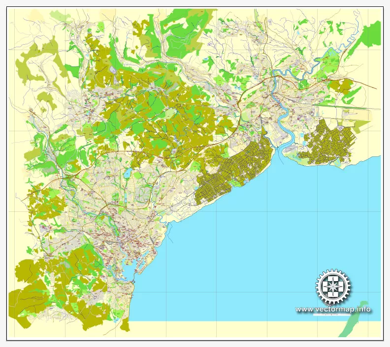 Vector Map Cardiff + Newport, Wales, UK, printable vector City Plan map, full editable, Adobe Illustrator, full vector, scalable, editable, text format street names, 12 mb ZIP