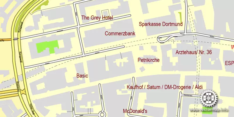 Vector Map Dortmund, Germany, printable vector map, full editable, Adobe Illustrator, City Plan Map, full vector, scalable, editable, text format street names, 34,3 mb ZIP