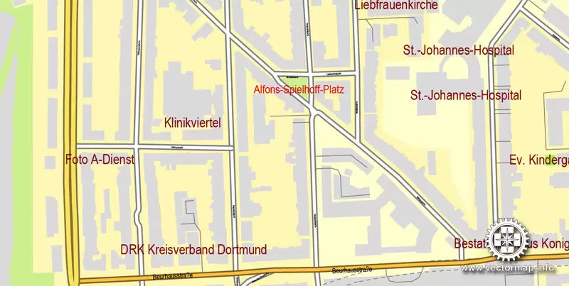 Vector Map Dortmund, Germany, printable vector map, full editable, Adobe Illustrator, City Plan Map, full vector, scalable, editable, text format street names, 34,3 mb ZIP