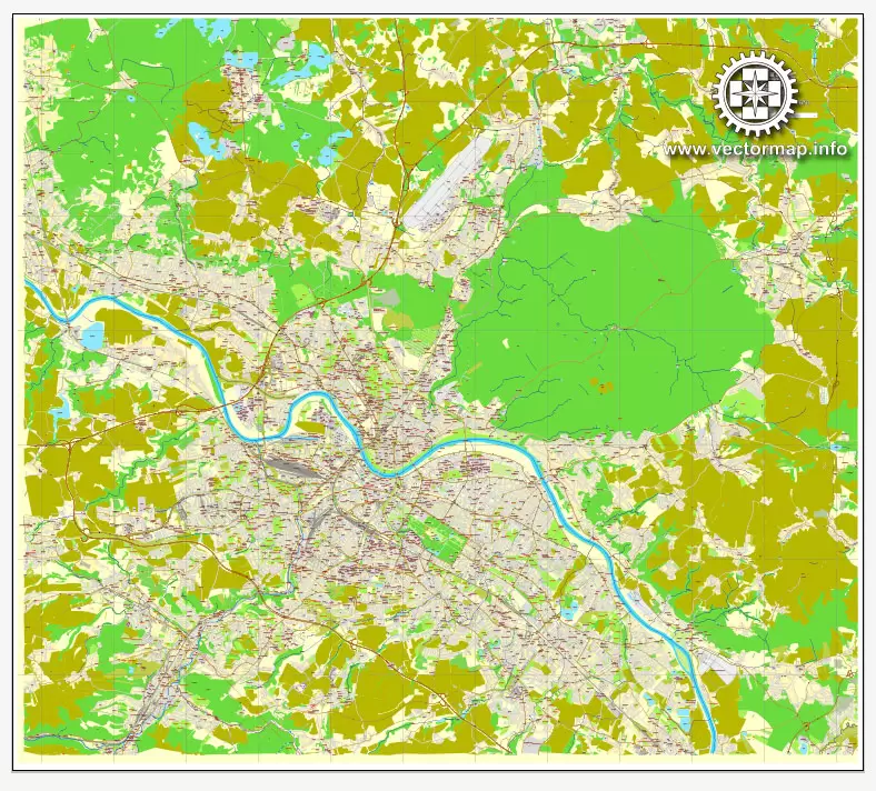 Vector Map Dresden, Germany, printable vector street City Plan map, full editable, Adobe Illustrator, full vector, scalable, editable, text format street names, 16,1 mb ZIP
