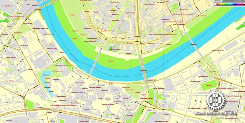 Vector Map Dresden, Germany, printable vector street City Plan map, full editable, Adobe Illustrator, full vector, scalable, editable, text format street names, 16,1 mb ZIP