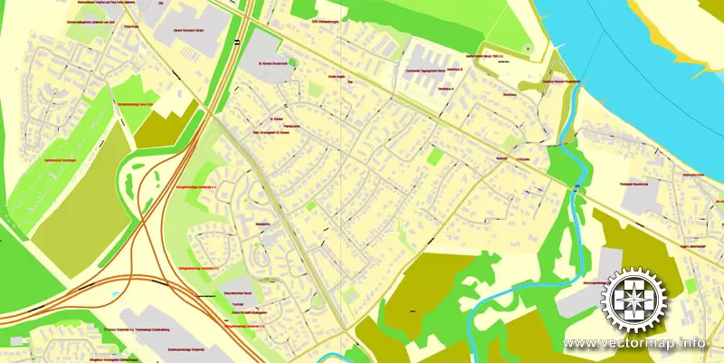 Vector map Duesseldorf, Germany, printable vector street City Plan map, full editable, Adobe Illustrator, full vector, scalable, editable, text format street names, 26,8 mb ZIP