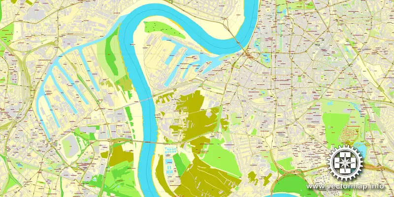 Vector map Duesseldorf, Germany, printable vector street City Plan map, full editable, Adobe Illustrator, full vector, scalable, editable, text format street names, 26,8 mb ZIP