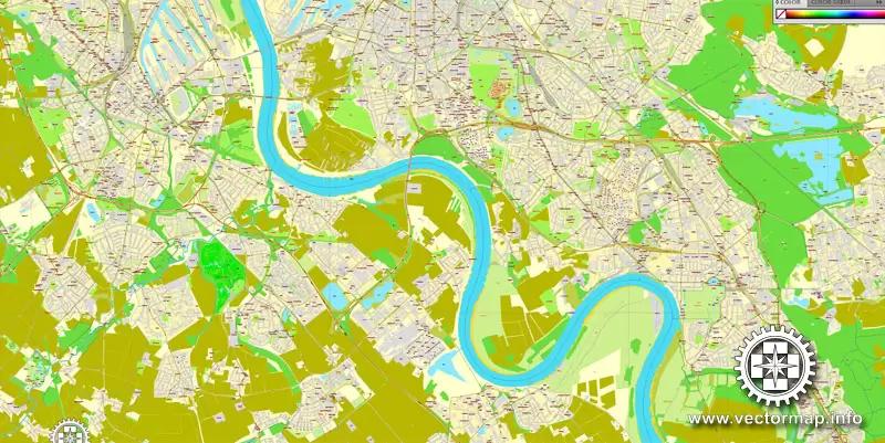 Duesseldorf / Düsseldorf, Germany, printable vector street City Plan map, full editable, Adobe PDF
