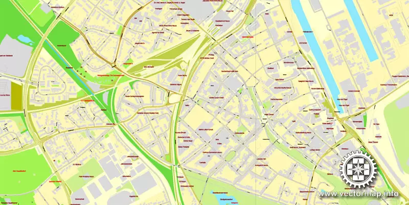Vector map Duesseldorf, Germany, printable vector street City Plan map, full editable, Adobe Illustrator, full vector, scalable, editable, text format street names, 26,8 mb ZIP