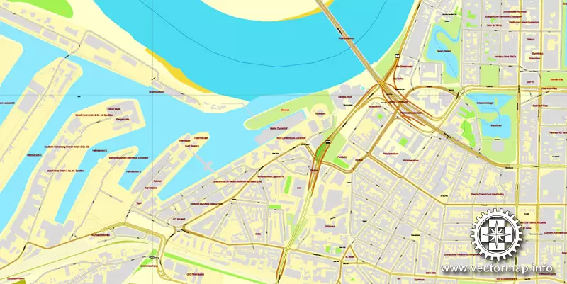 Vector map Duesseldorf, Germany, printable vector street City Plan map, full editable, Adobe Illustrator, full vector, scalable, editable, text format street names, 26,8 mb ZIP