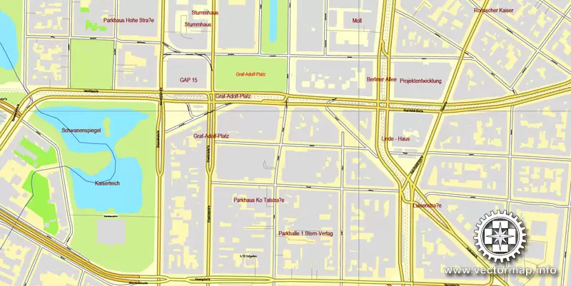 Vector map Duesseldorf, Germany, printable vector street City Plan map, full editable, Adobe Illustrator, full vector, scalable, editable, text format street names, 26,8 mb ZIP