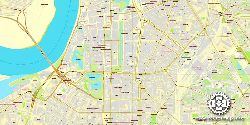 Vector map Duesseldorf, Germany, printable vector street City Plan map, full editable, Adobe Illustrator, full vector, scalable, editable, text format street names, 26,8 mb ZIP