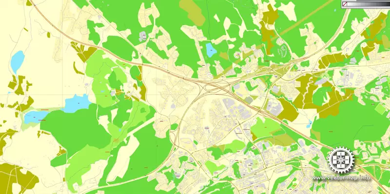 Vector Map Espoo, Finland, printable vector City Plan map, full editable, Adobe Illustrator, full vector, scalable, editable, text format street names, 1,9 mb ZIP