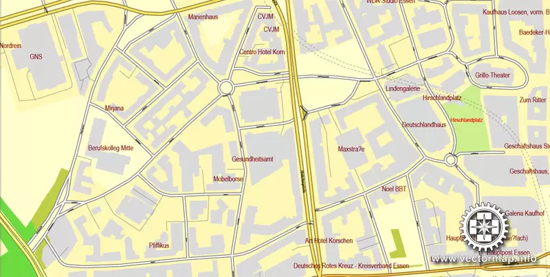 Vector Map Essen, Germany, printable vector street City Plan map V.2, full editable, Adobe Illustrator, full vector, scalable, editable, text format street names, 23,4 mb ZIP