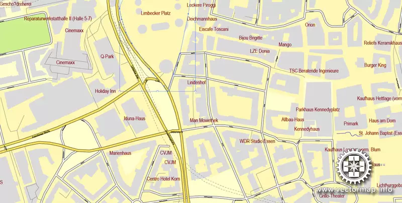 Vector Map Essen, Germany, printable vector street City Plan map V.2, full editable, Adobe Illustrator, full vector, scalable, editable, text format street names, 23,4 mb ZIP