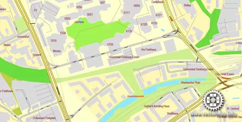 Vector Map Essen, Germany, printable vector street City Plan map V.2, full editable, Adobe Illustrator, full vector, scalable, editable, text format street names, 23,4 mb ZIP