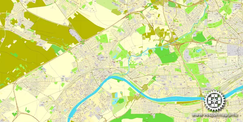 Vector map Frankfurt am Main, Germany, printable vector street City Plan map in 4 parts, full editable, Adobe Illustrator, full vector, scalable, editable, text format street names, 29,4 mb ZIP