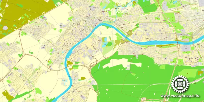 Vector map Frankfurt am Main, Germany, printable vector street City Plan map in 4 parts, full editable, Adobe Illustrator, full vector, scalable, editable, text format street names, 29,4 mb ZIP