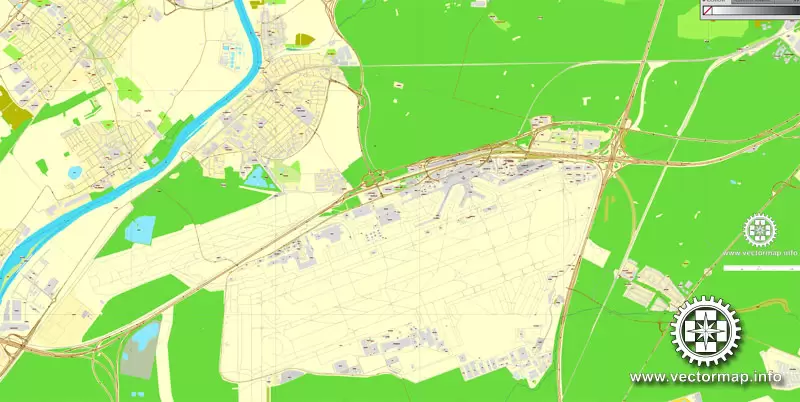 Vector map Frankfurt am Main, Germany, printable vector street City Plan map in 4 parts, full editable, Adobe Illustrator, full vector, scalable, editable, text format street names, 29,4 mb ZIP