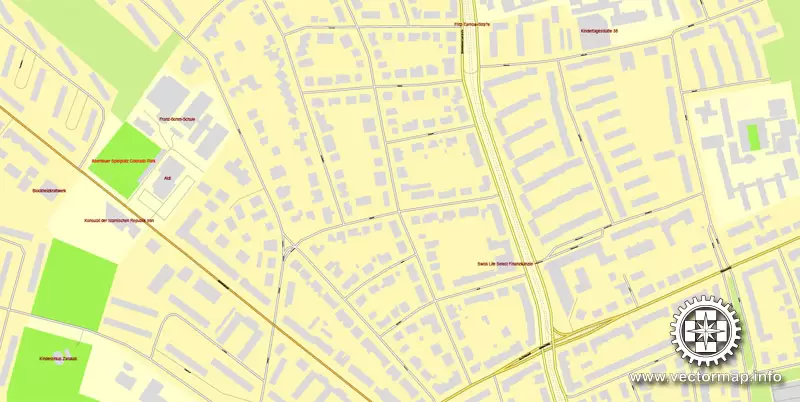 Vector map Frankfurt am Main, Germany, printable vector street City Plan map in 4 parts, full editable, Adobe Illustrator, full vector, scalable, editable, text format street names, 29,4 mb ZIP
