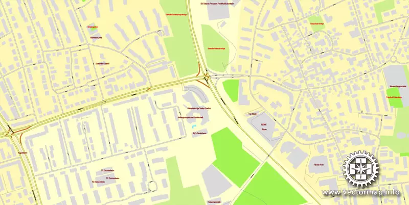 Vector map Frankfurt am Main, Germany, printable vector street City Plan map in 4 parts, full editable, Adobe Illustrator, full vector, scalable, editable, text format street names, 29,4 mb ZIP