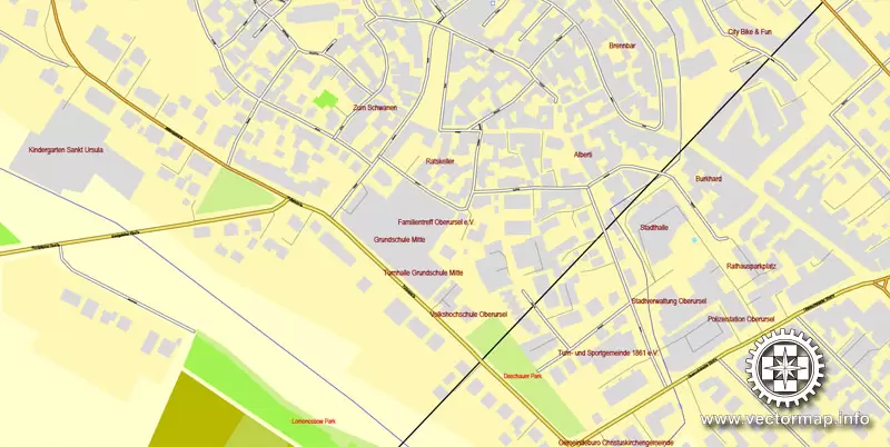 Vector map Frankfurt am Main, Germany, printable vector street City Plan map in 4 parts, full editable, Adobe Illustrator, full vector, scalable, editable, text format street names, 29,4 mb ZIP