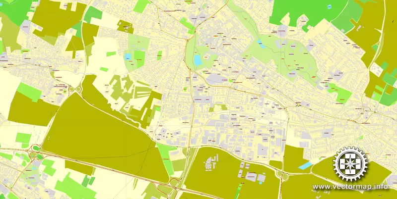 Vector map Frankfurt am Main, Germany, printable vector street City Plan map in 4 parts, full editable, Adobe Illustrator, full vector, scalable, editable, text format street names, 29,4 mb ZIP