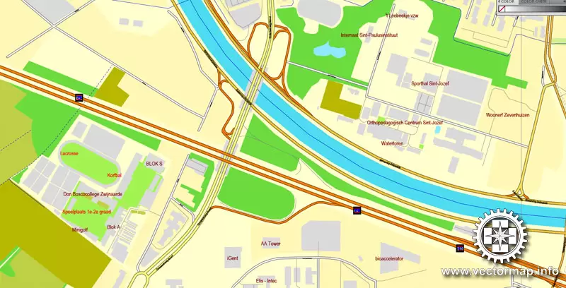 Vector map Ghent, Belgium, printable vector street City Plan map, full editable, Adobe Illustrator, full vector, scalable, editable, text format street names, 11,6 mb ZIP