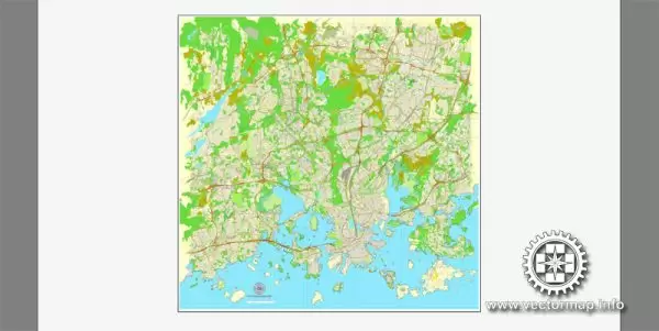 Vector map Helsinki, Finland, printable vector street City Plan map V.2, full editable, Adobe Illustrator