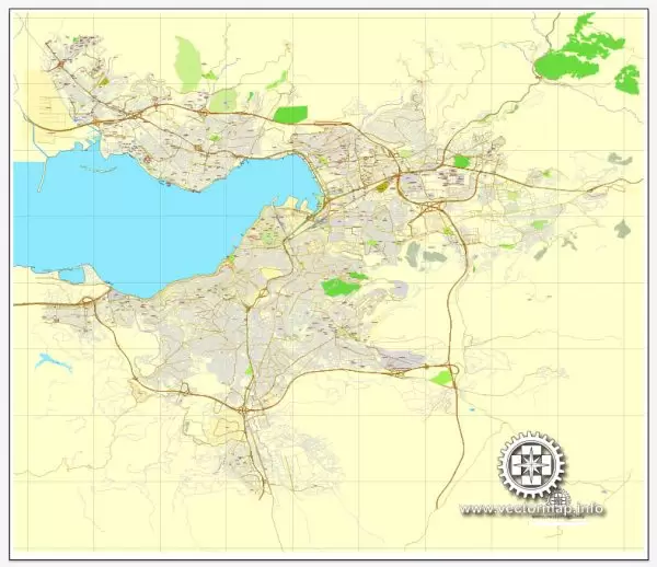 Vector Map Izmir, Turkey, printable vector street City Plan map, full editable, Adobe Illustrator, full vector, scalable, editable, text format street names, 6,3 mb ZIP
