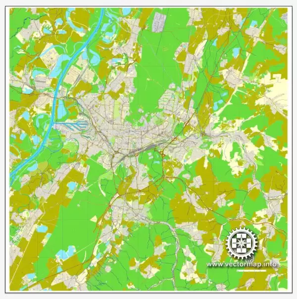 Vector Map Karlsruhe, Germany, printable vector street City Plan map, full editable, Adobe Illustrator, full vector, scalable, editable, text format street names, 18,6 mb ZIP