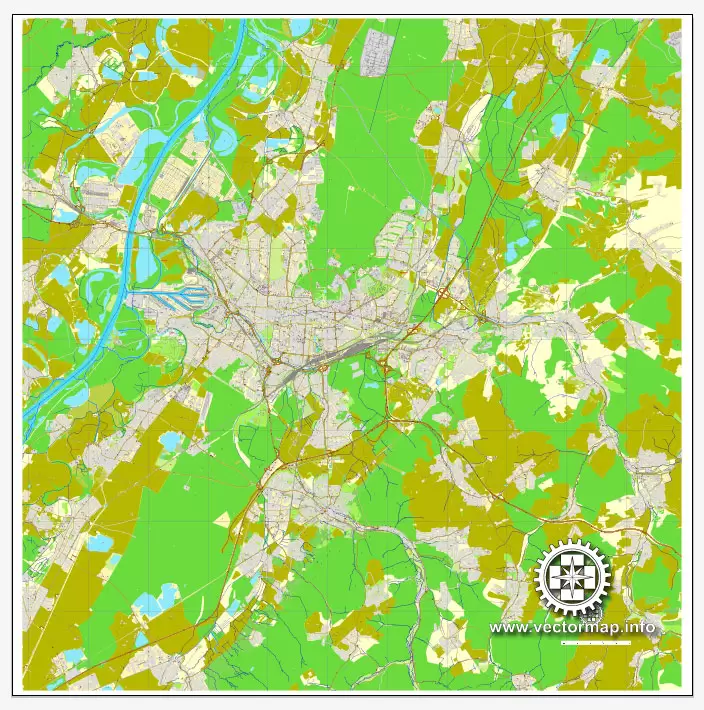 Vector Map Karlsruhe, Germany, printable vector street City Plan map, full editable, Adobe Illustrator, full vector, scalable, editable, text format street names, 18,6 mb ZIP
