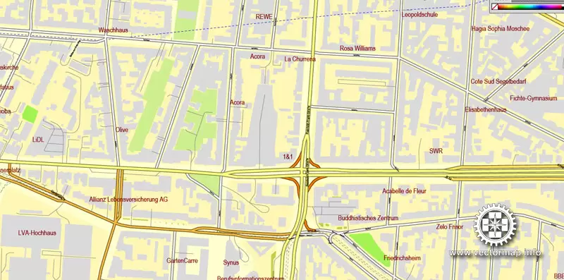Vector Map Karlsruhe, Germany, printable vector street City Plan map, full editable, Adobe Illustrator, full vector, scalable, editable, text format street names, 18,6 mb ZIP