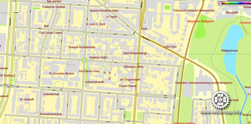 Vector Map Karlsruhe, Germany, printable vector street City Plan map, full editable, Adobe Illustrator, full vector, scalable, editable, text format street names, 18,6 mb ZIP