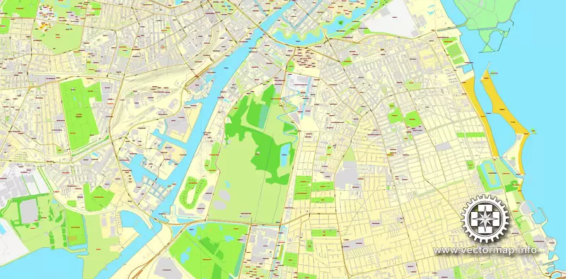 Vector map Copenhagen / København, Denmark, printable vector street City Plan map V.2, full editable, Adobe Illustrator