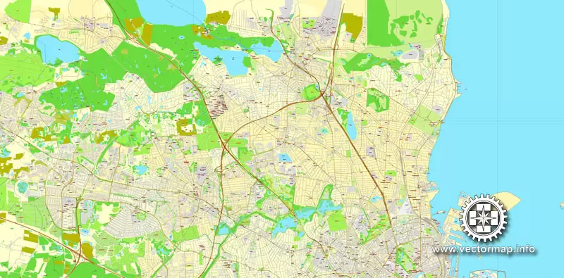 Vector map Copenhagen / København, Denmark, printable vector street City Plan map V.2, full editable, Adobe Illustrator