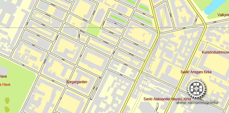 Vector map Copenhagen / København, Denmark, printable vector street City Plan map V.2, full editable, Adobe Illustrator
