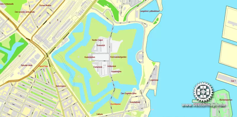 Vector map Copenhagen / København, Denmark, printable vector street City Plan map V.2, full editable, Adobe Illustrator