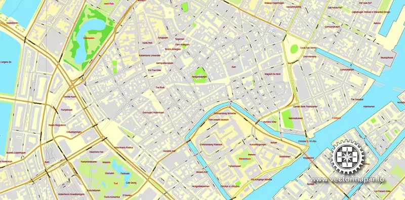 Vector map Copenhagen / København, Denmark, printable vector street City Plan map V.2, full editable, Adobe Illustrator
