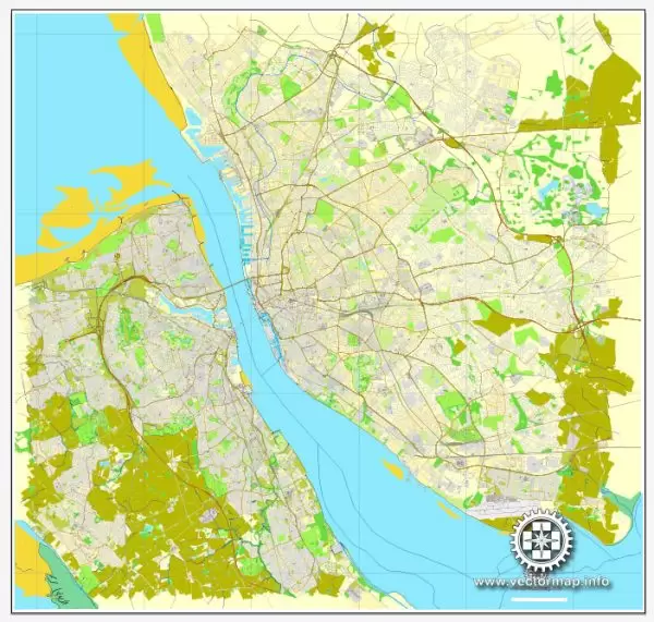 Vector map Liverpool + Birkenhead, England, printable vector street City Plan map, full editable, Adobe Illustrator, full vector, scalable, editable, text format street names, 17,7 mb ZIP