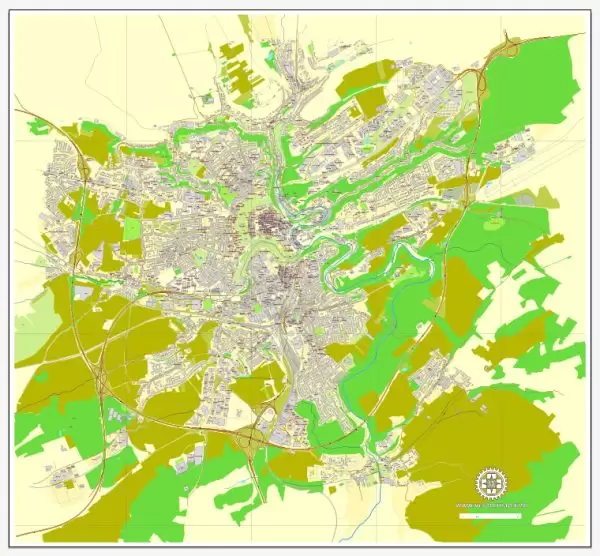 Vector map Luxembourg City, Luxembourg, printable vector street City Plan map, full editable, Adobe Illustrator, full vector, scalable, editable, text format street names, 2,7 mb ZIP