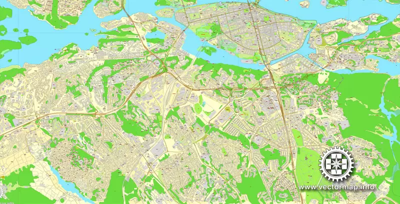 Vector map Stockholm, Sweden, printable vector street City Plan map V.3, full editable, Adobe Illustrator,