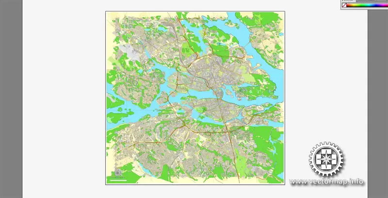 Vector map Stockholm, Sweden, printable vector street City Plan map V.3, full editable, Adobe Illustrator,