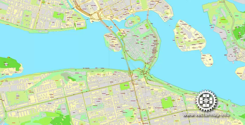 Vector map Stockholm, Sweden, printable vector street City Plan map V.3, full editable, Adobe Illustrator,