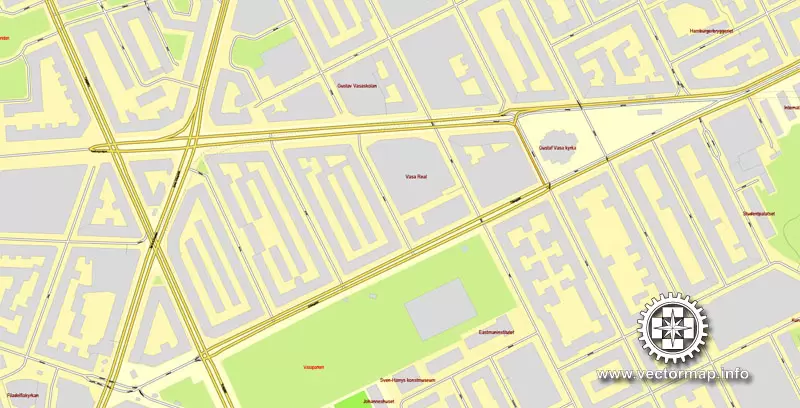 Vector map Stockholm, Sweden, printable vector street City Plan map V.3, full editable, Adobe Illustrator,