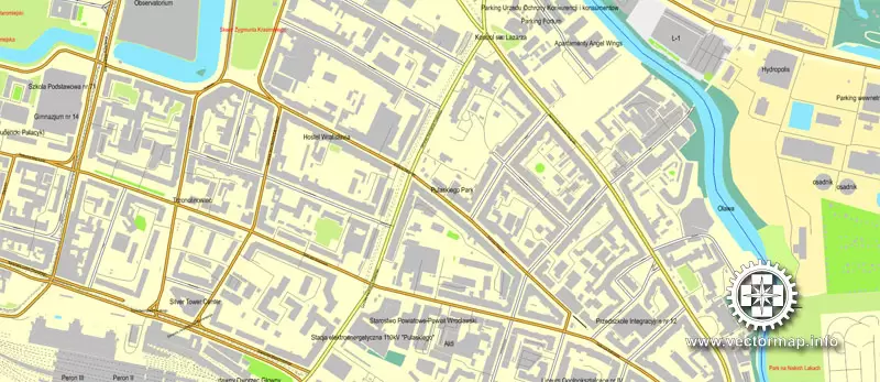 Vector Map Wroclaw, Poland, printable vector street map, City Plan, full editable, CorelDraw, Royalty free, full vector, scalable, editable, text format street names, 25,7 mb ZIP
