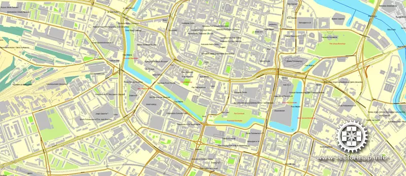 Vector Map Wroclaw, Poland, printable vector street map, City Plan, full editable, CorelDraw, Royalty free, full vector, scalable, editable, text format street names, 25,7 mb ZIP