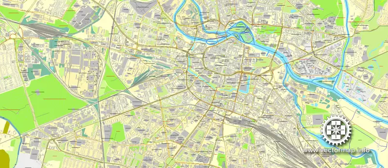 Vector Map Wroclaw, Poland, printable vector street map, City Plan, full editable, CorelDraw, Royalty free, full vector, scalable, editable, text format street names, 25,7 mb ZIP