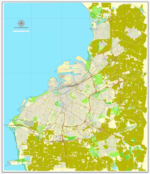 Vector Map Malmo, Sweden, printable vector street map, City Plan full editable, Adobe Illustrator, Royalty free, full vector, scalable, editable, text format street names, 7,1 mb ZIP ALL streets, ALL Buildings.